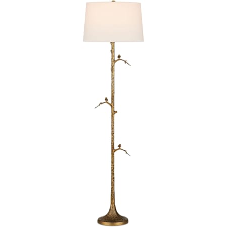 Currey and Company Piaf 70" Tall Torchiere Floor Lamp with Linen Shade Antique Brass