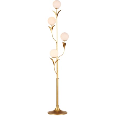 Currey and Company Rossville 4 Light 68" Tall Tree Floor Lamp with Frosted Glass Shades Contemporary Gold Leaf / Frosted White