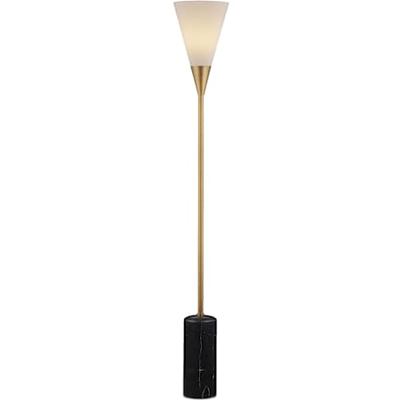 Currey and Company Martini 68" Tall LED Torchiere Floor Lamp with Shantung Shade Black / Brushed Brass