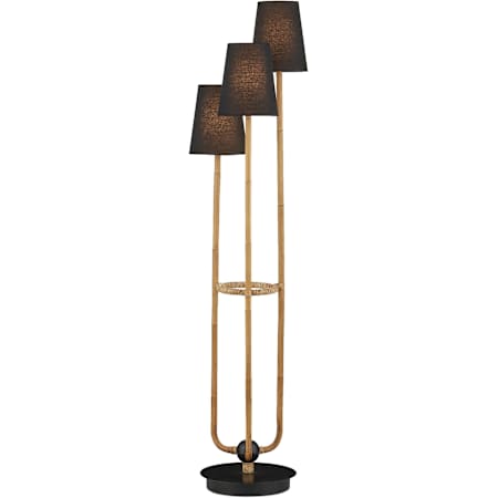 Currey and Company Triptych 3 Light 71" Tall Tree Floor Lamp Natural Rattan / Satin Black