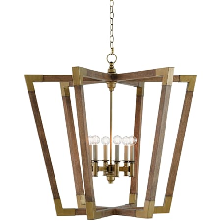 Currey and Company Bastian 6 Light 37" Wide Cage Chandelier Chestnut and Brass