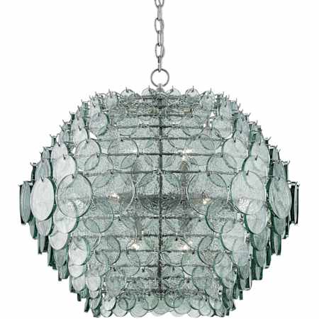 Currey and Company Braithwell 14 Light Wrought Iron Chandelier with Clear Glass Diffusers Painted Silver Granello