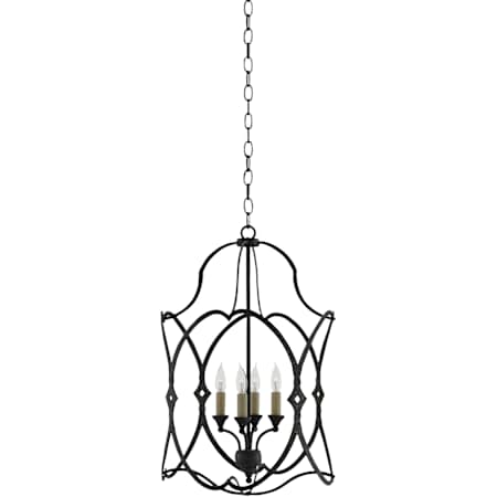 Currey and Company Charisma 4 Light Wrought Iron Cage Chandelier French Black
