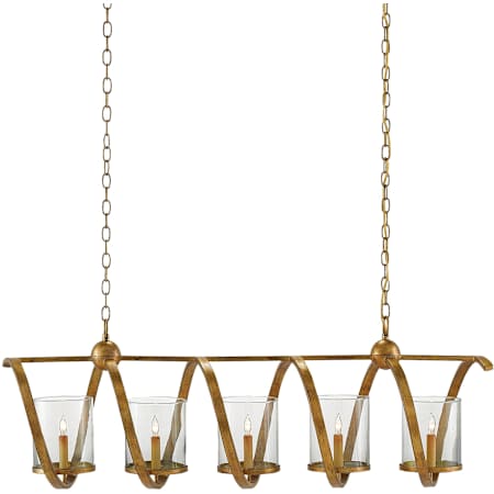 Currey and Company Maximus 5 Light 47" Wide Single Tier Linear Chandelier with Clear Glass Shade Washed Gold Leaf