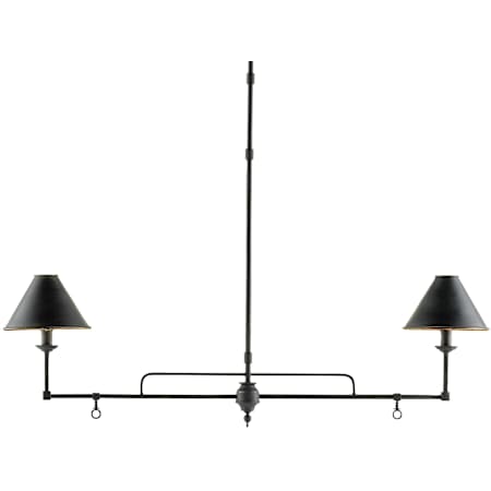 Currey and Company Prosperity 2 Light 45" Wide Wrought Iron Linear Chandelier French Black / Contemporary Gold Leaf