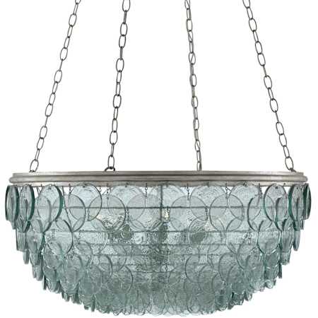 Currey and Company Quoram 8 Light 33" Wide Single Tier Chandelier with Green Glass Shade Silver Leaf