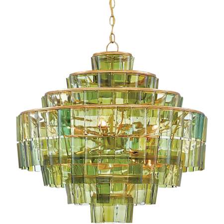 Currey and Company Sommelier 8 Light 27" Wide Single Tier Draped Chandelier with Green Glass Shade Dark Contemporary Gold Leaf / Green