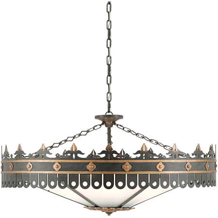 Currey and Company Berkeley 6 Light 40" Wide Wrought Iron Chandelier with Acrylic Shade Antique Gold / Moss Gray