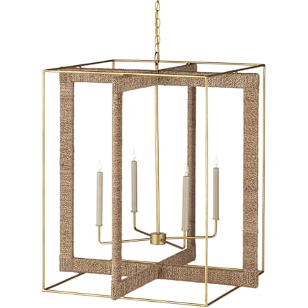 Currey and Company Purebred 4 Light 32-1/4" Wide Cage Chandelier with Decorative Rope Design Contemporary Gold Leaf / Natural Abaca