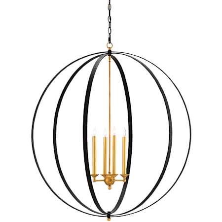 Currey and Company Ogden 4 Light 36" Wide Taper Candle Style Chandelier Chinois Antique Gold Leaf / Black