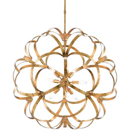 Currey and Company Sappho 9 Light 34" Wide Wrought Iron Globe Chandelier Gold Leaf