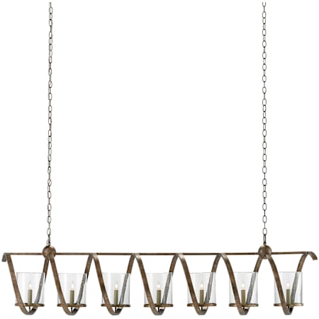 Currey and Company Maximus 7 Light 64" Wide Taper Candle Linear Chandelier with Clear Glass Shades Pyrite Bronze