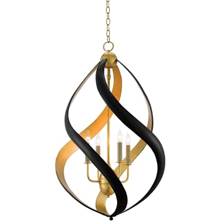 Currey and Company Trephine 4 Light 23" Wide Wrought Iron Chandelier Gold Leaf / Satin Black