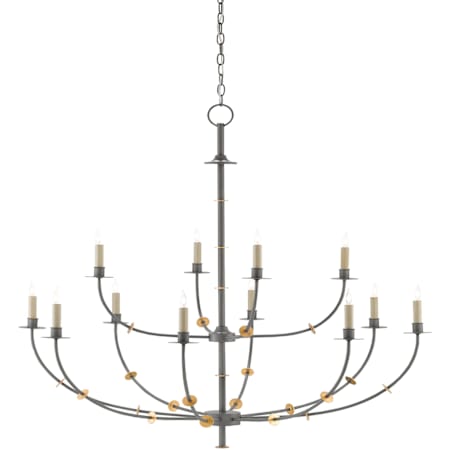 Currey and Company Balladier 12 Light 46" Wide Wrought Iron Chandelier Hiroshi Gray / Gold Leaf