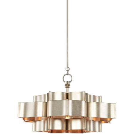 Currey and Company Grand Lotus Single Light 20" Wide Wrought Iron Chandelier / Semi-Flush Ceiling Fixture Silver Leaf