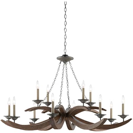 Currey and Company Whitlow 12 Light 51" Wide Wrought Iron Chandelier Burnt Wood / Antique Galvanize
