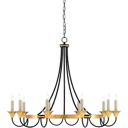 Currey and Company Hanlon 8 Light 37" Wide Taper Candle Chandelier Washed Black / Contemporary Gold Leaf