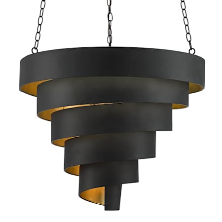 Currey and Company Chiffonade 7 Light 30" Wide Wrought Iron Chandelier Antique Black / Contemporary Gold Leaf
