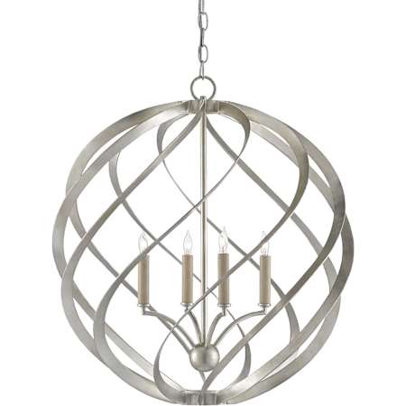 Currey and Company Roussel Orb 4 Light 24" Wide Wrought Iron Globe Chandelier Contemporary Silver Leaf