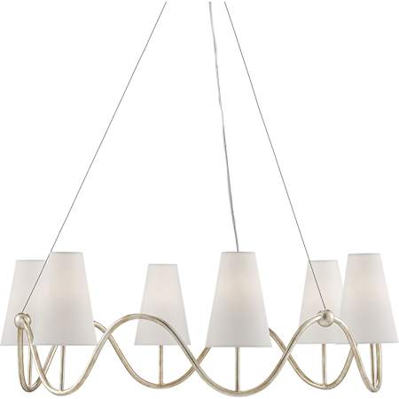 Currey and Company Kadir 6 Light 39" Wide Wrought Iron Chandelier with Fabric Shades Silver Granello