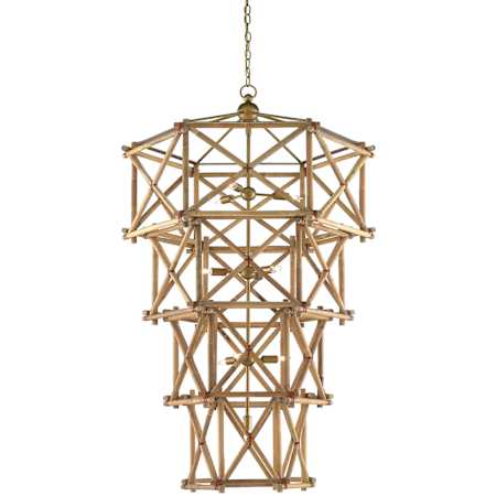 Currey and Company Kingali 10 Light 34" Wide Wrought Iron Chandelier Natural / New Brass