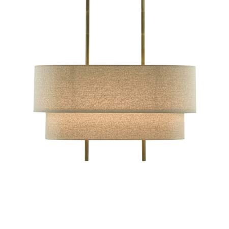 Currey and Company 4 Light 42" Wide LED Drum Chandelier Antique Brass / Linen