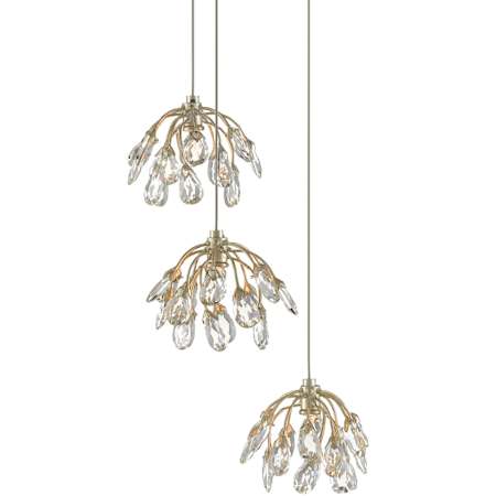 Currey and Company Crystal Bud 3 Light 8" Wide Crystal Multi Light Pendant Painted Silver / Contemporary Silver Leaf