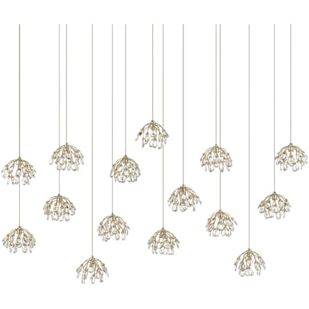 Currey and Company Crystal Bud 15 Light 50" Wide Crystal Linear Pendant Painted Silver / Contemporary Silver Leaf