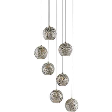 Currey and Company Giro 7 Light 13" Wide Multi Light Pendant Painted Silver / Nickel / Blue