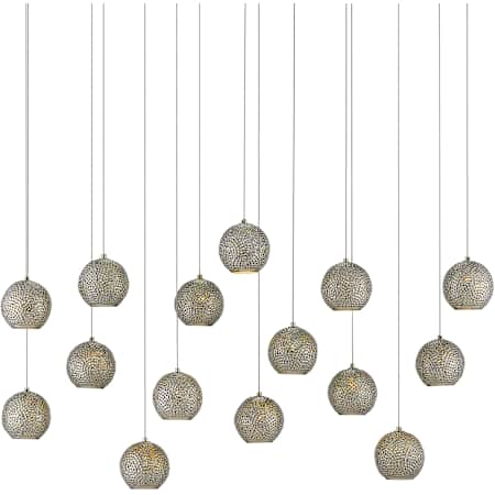 Currey and Company Giro 15 Light 48" Wide Linear Pendant Painted Silver / Nickel / Blue