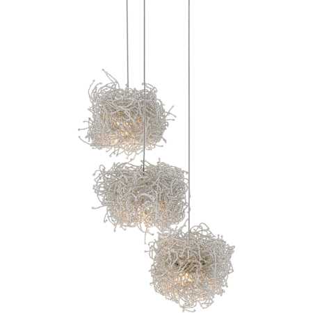 Currey and Company Birds Nest 3 Light 8" Wide Abstract Multi Light Pendant Painted Silver / Clear