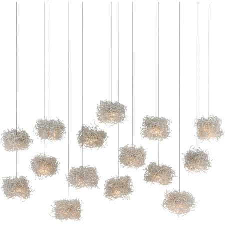 Currey and Company Birds Nest 15 Light 48" Wide Abstract Linear Pendant Painted Silver / Clear