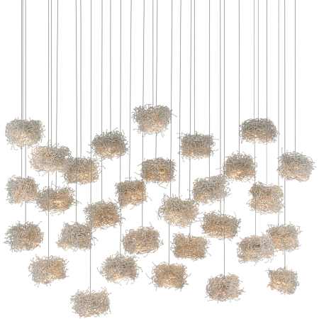Currey and Company Birds Nest 30 Light 54" Wide Abstract Linear Pendant Painted Silver / Clear