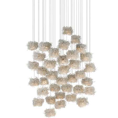 Currey and Company Birds Nest 36 Light 33" Wide Abstract Multi Light Pendant Painted Silver / Clear