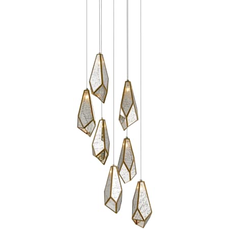 Currey and Company Glace 7 Light 13" Wide Multi Light Pendant Painted Silver / Antique Brass