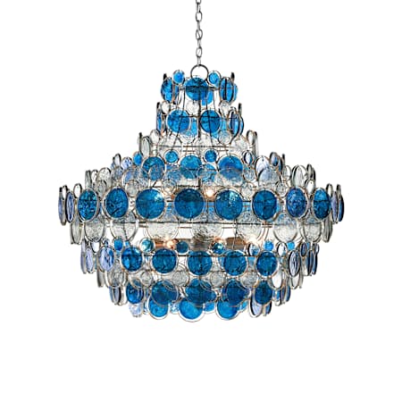 Currey and Company Galahad 12 Light 43" Wide LED Empire Chandelier Blue / Clear / Contemporary Silver Leaf / Silver