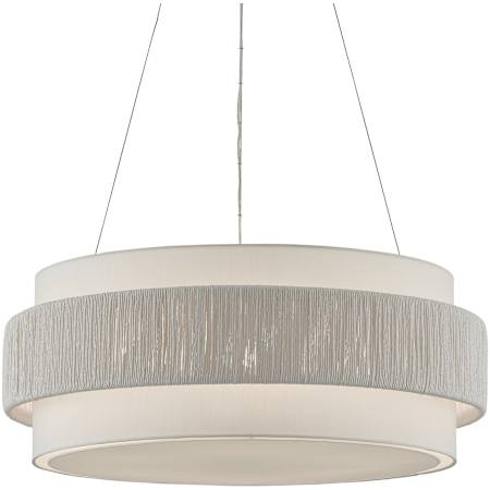 Currey and Company Rousham 6 Light 30" Wide Wrought Iron Drum Chandelier with Paper Shade Beige / Sugar White