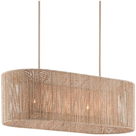 Currey and Company Mereworth 5 Light 42" Wide Wrought Iron Linear Chandelier with Rope Shade Natural Rope / Beige