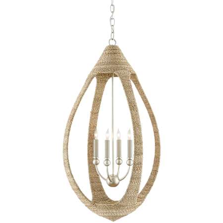 Currey and Company Menorca 4 Light 20" Wide Taper Candle Pendant Natural Abaca Rope / Silver Leaf / Smokewood