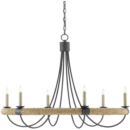 Currey and Company Shipwright 6 Light 39" Wide Wrought Iron Chandelier French Black / Smokewood / Natural Abaca Rope
