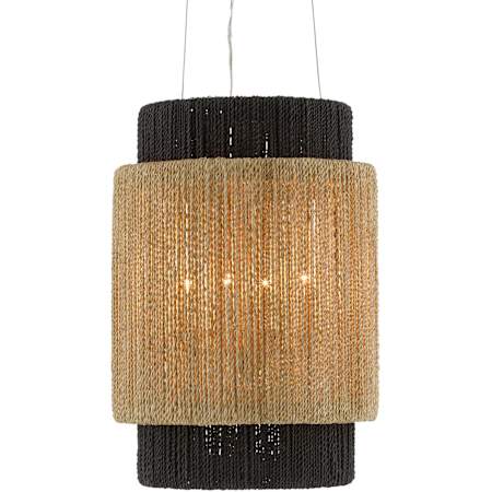 Currey and Company Viewforth 4 Light 15" Wide Pendant with Rope Shade Satin Black / Natural / Black / Smokewood