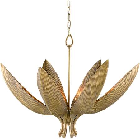 Currey and Company Bird of Paradise 6 Light 33" Wide Pendant with Metal Shade Antique Brass