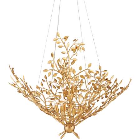 Currey and Company Huckleberry 8 Light 38" Wide Wrought Iron Candle Style Chandelier Contemporary Gold Leaf