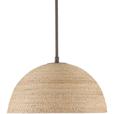 Currey and Company Tobago 17" Wide Pendant with Rope Shade Bronze Gold / Sugar White / Abaca Rope
