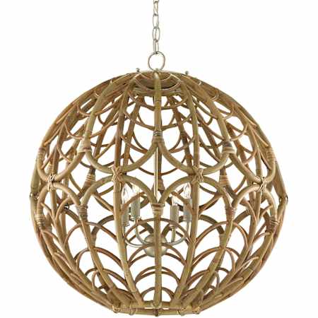 Currey and Company Cape Verde 4 Light 25" Wide Taper Candle Pendant with Wicker Shade Silver Leaf / Smokewood