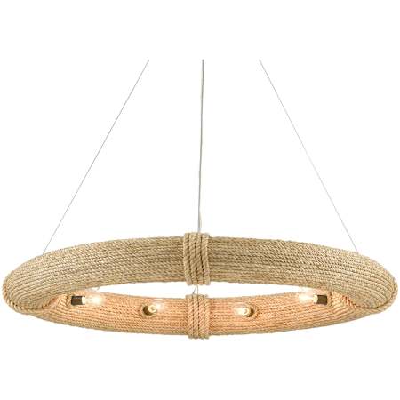 Currey and Company Portmeirion 8 Light 37" Wide Wrought Iron Ring Chandelier Satin Black / Abaca Rope