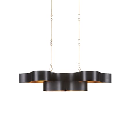 Currey and Company Grand Lotus 6 Light 51" Wide LED Chandelier Satin Black / Contemporary Gold Leaf