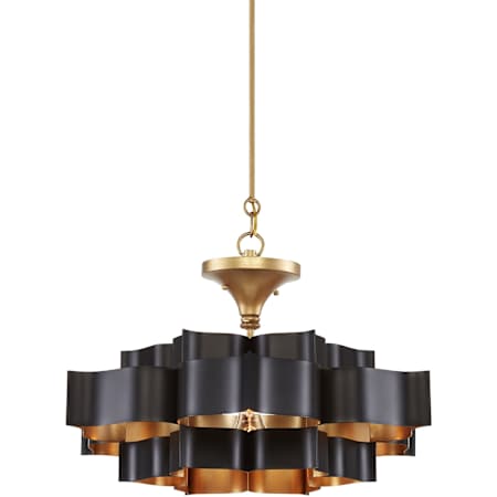 Currey and Company Grand Lotus 20-1/4 Inch Small Black Chandelier Satin Black / Contemporary Gold Leaf