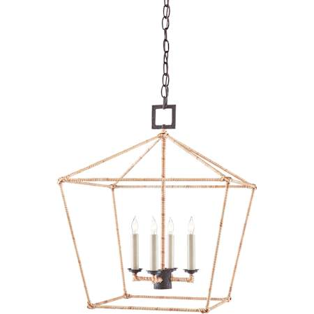 Currey and Company Denison Rattan 4 Light Medium Lantern Mole Black / Natural Rattan