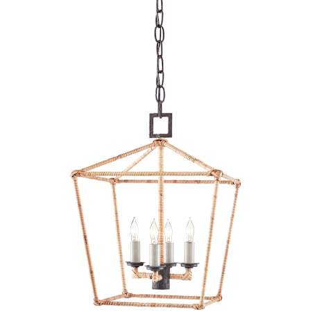 Currey and Company Denison Rattan Small Lantern Chandelier Mole Black / Natural Rattan